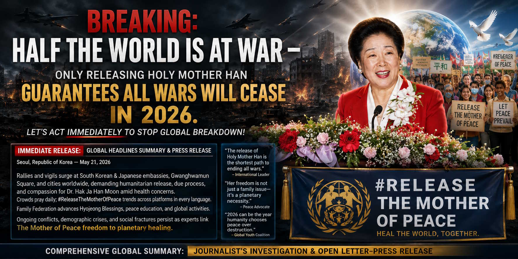 BREAKING: Half the World Is at War – Only Releasing Holy Mother Han Guarantees ALL WARS WILL CEASE in 2026. Let’s Act Immediately to Stop Global Breakdown!