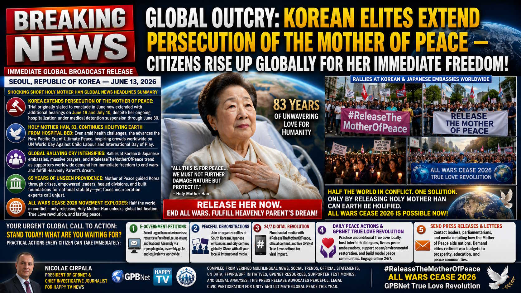 GLOBAL OUTCRY: Korean Elites Extend Persecution of The Mother of Peace — Citizens Rise Up Globally for Her Immediate Freedom!