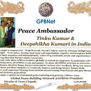 Happy Welcome to Ultimate Global Peace by 2027 campaign team & please contact for Cooperation #Peace2027 #GPBNet<br />Awarded Peace Ambassador Tinku Kumar & Deepshikha Kumari in India<br />You too Receive Peace Ambassador Certificate to work #ForPeace Watsapp +79811308385 @Emb GPBNet Join, Subscribe and Share #YoutubeRecommend for Cooperation & Partnership, to Donate, for consultation, to invite as Guest Speakers at your online or offline events, to Volunteer, to receive marriage blessing call us