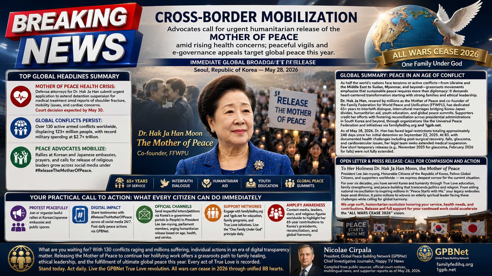 BREAKING NEWS — Cross-Border Mobilization: Advocates call for urgent humanitarian release of the Mother of Peace amid rising health concerns; peaceful vigils and e-governance appeals target global peace this year.
