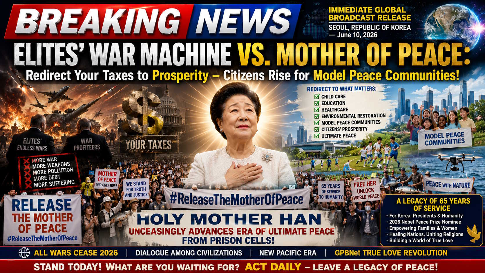 ELITES’ WAR MACHINE VS. MOTHER OF PEACE: Redirect Your Taxes to Prosperity – Citizens Rise for Model Peace Communities!