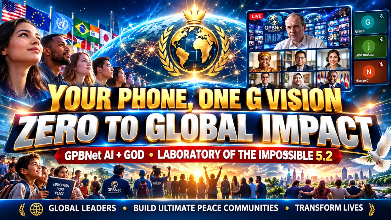 YOUR PHONE, ONE G VISION, GO FROM ZERO TO GLOBAL IMPACT: GPBNet's AI + GOD Training Laboratory of the Impossible 5.2: Global Leaders Unite to Build Ultimate Peace Communities and Transform Lives